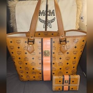 MCM Brown and Orange Women's Tote Bag W/ Wallet